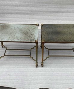 1950/70′ Paire de Bouts De Canapés Maison Jansen Plateaux Miroirs oxydés Vieillis 59,5 X 46 X H 43,5 cm