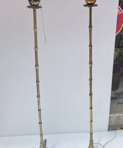 1970′ Paire De Lampadaires En Bronze Doré Maison Baguès Modèle Bambou