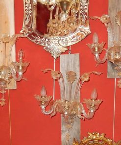 1950/70&prime; Suite de 3 Appliques à 3 Bras de Lumière en Cristal de Murano Avec Paillons d&rsquo;Or