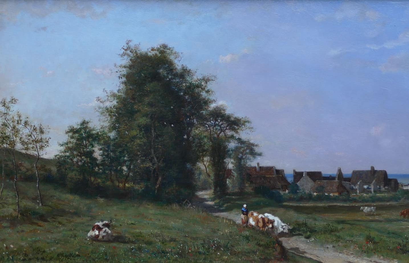 GUILLEMER Ernest Peinture Française XIXème siècle Ecole de Barbizon Troupeau sur le chemin Huile sur panneau signée Certificat d’authenticité - Image 3