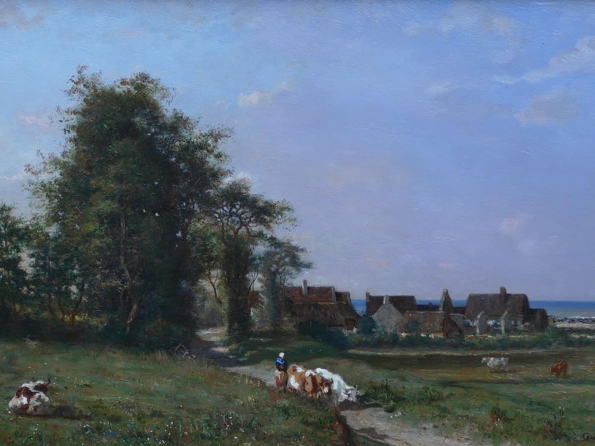 GUILLEMER Ernest Peinture Française XIXème siècle Ecole de Barbizon Troupeau sur le chemin Huile sur panneau signée Certificat d’authenticité - Image 5