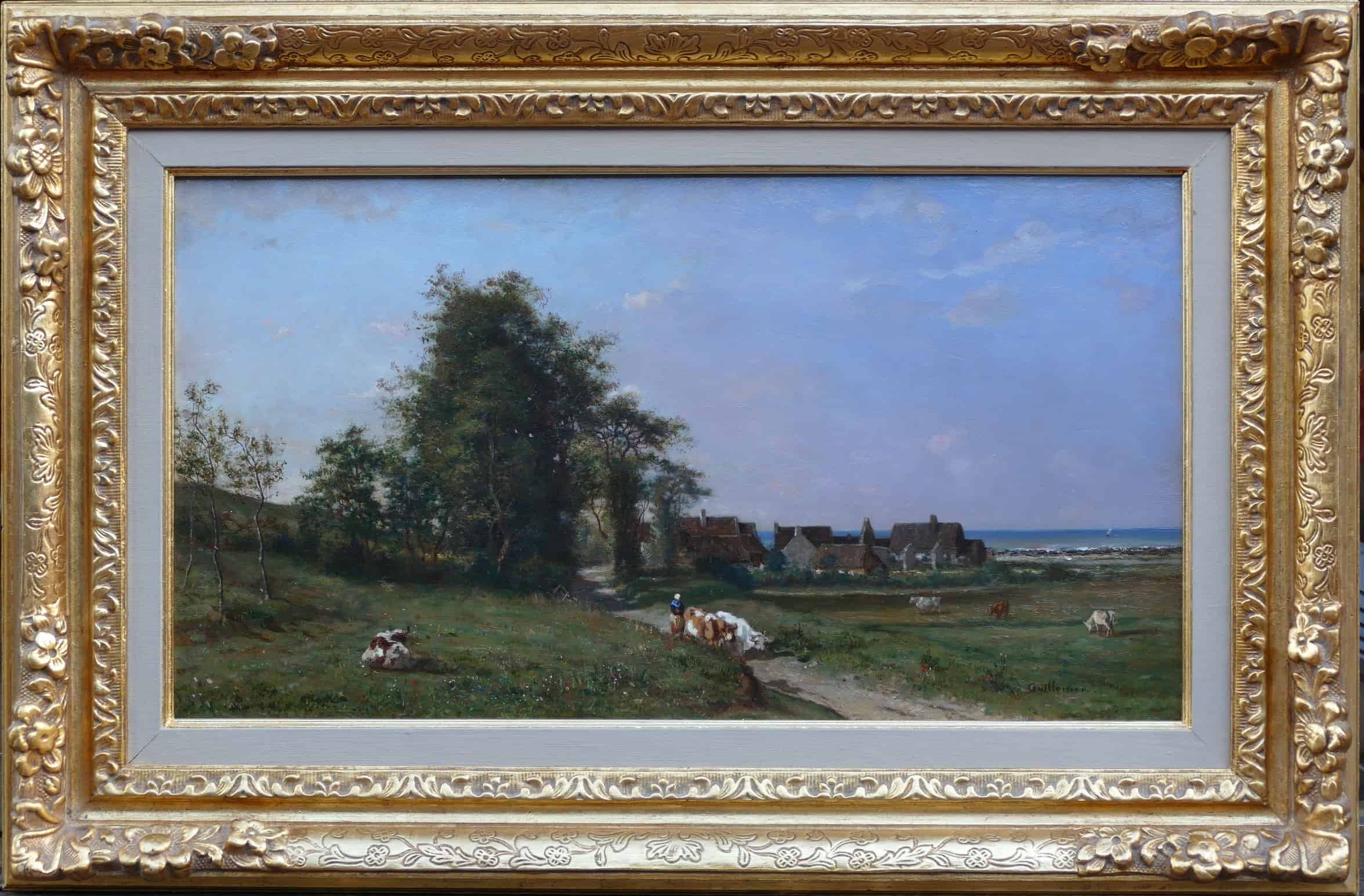 GUILLEMER Ernest Peinture Française XIXème siècle Ecole de Barbizon Troupeau sur le chemin Huile sur panneau signée Certificat d’authenticité - Image 8