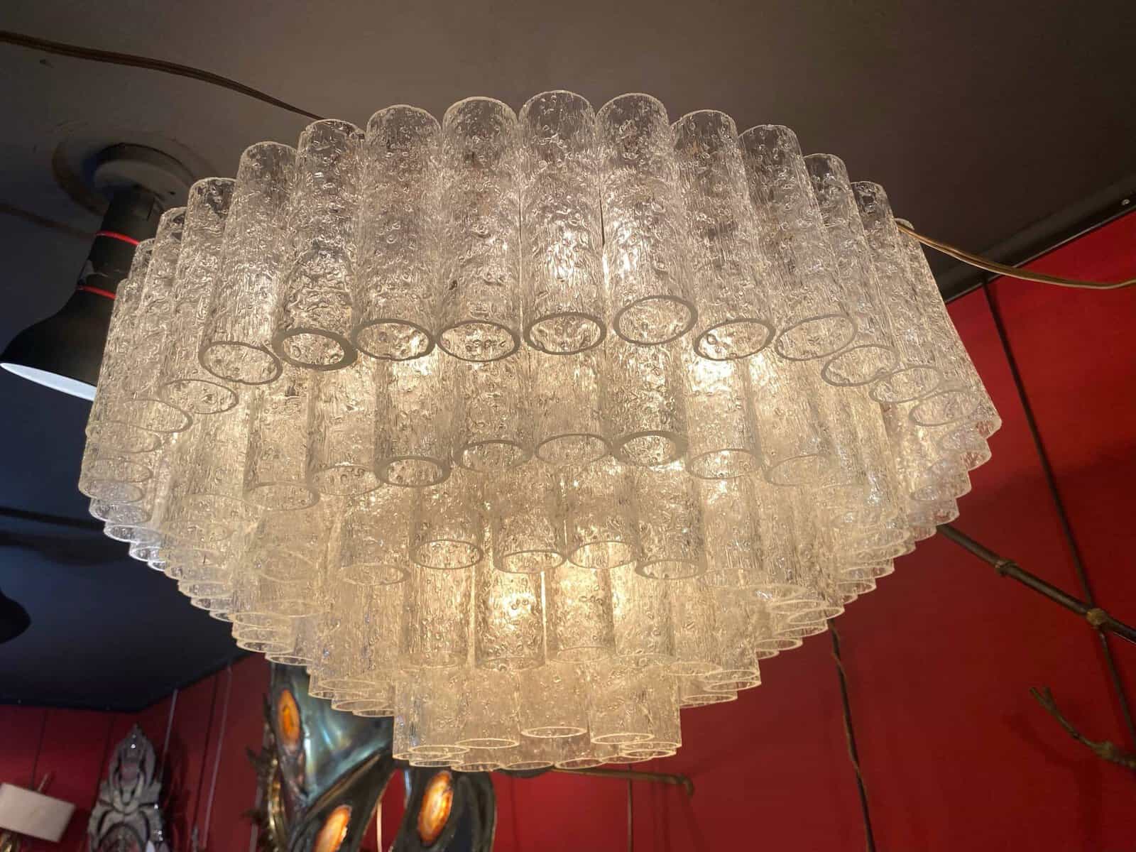 1970′ Lustre Doria 5 Niveaux 142 Cristaux En Verre Soufflé Design Venini Murano - Image 5