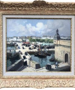 BARNOIN Henri tableau 20ème siècle Bretagne Concarneau Le marché Peinture huile sur toile signée Certificat d&rsquo;authenticité