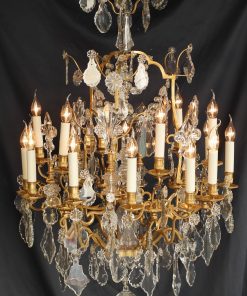 Lustre cage à 18 Lumières style Louis XV en bronze et cristal de Baccarat