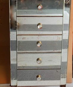 1940/50′ Meuble Art Déco Miroir Vintage 5 Tiroirs 6 Poignées Verre 50 X 39 cm
