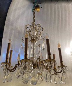 1950′ Lustre Maison Baguès Bronze Et Cristaux +Paire d’Appliques H 70 Ø 70 cm