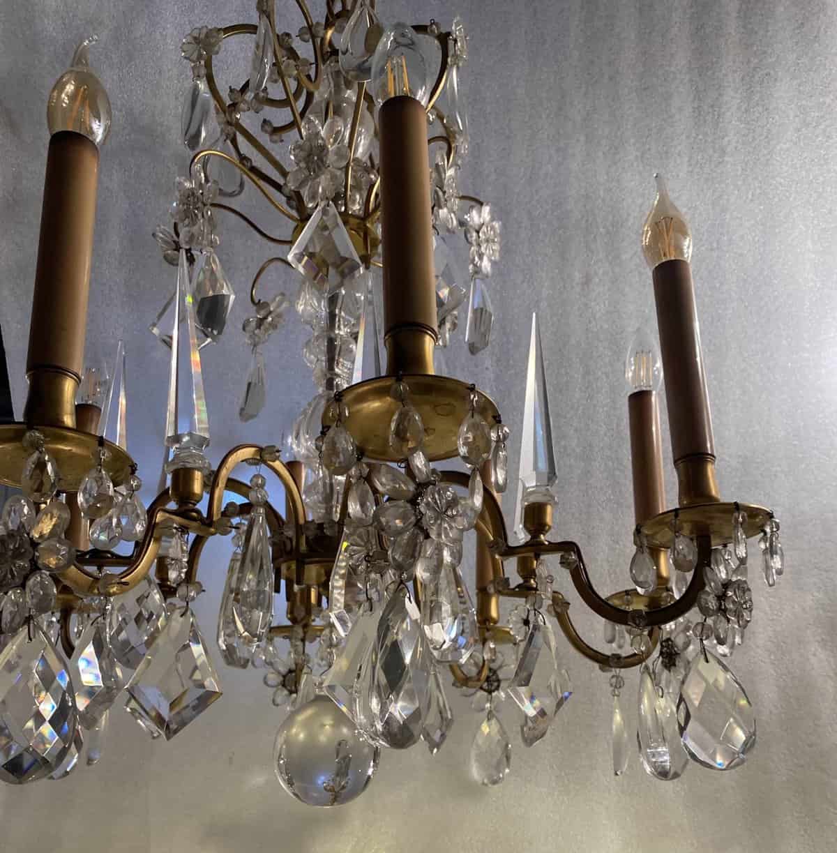 1950′ Lustre Maison Baguès Bronze Et Cristaux +Paire d’Appliques H 70 Ø 70 cm - Image 2