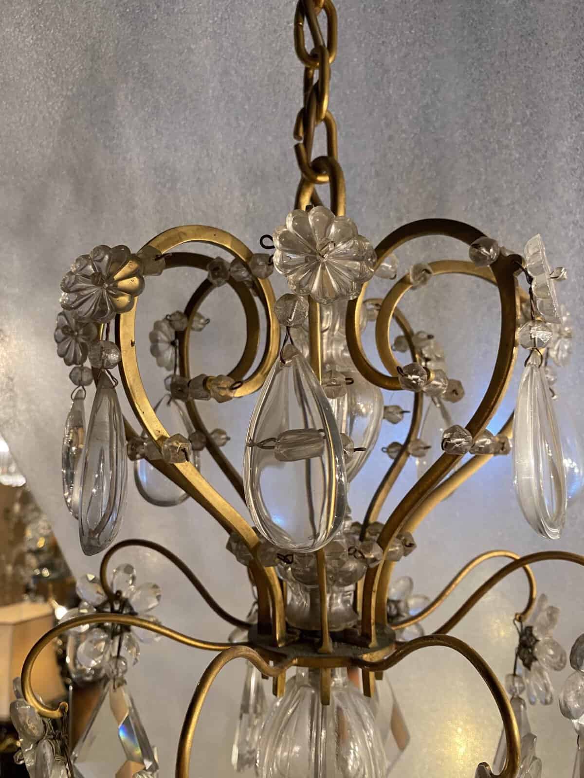 1950′ Lustre Maison Baguès Bronze Et Cristaux +Paire d’Appliques H 70 Ø 70 cm - Image 9